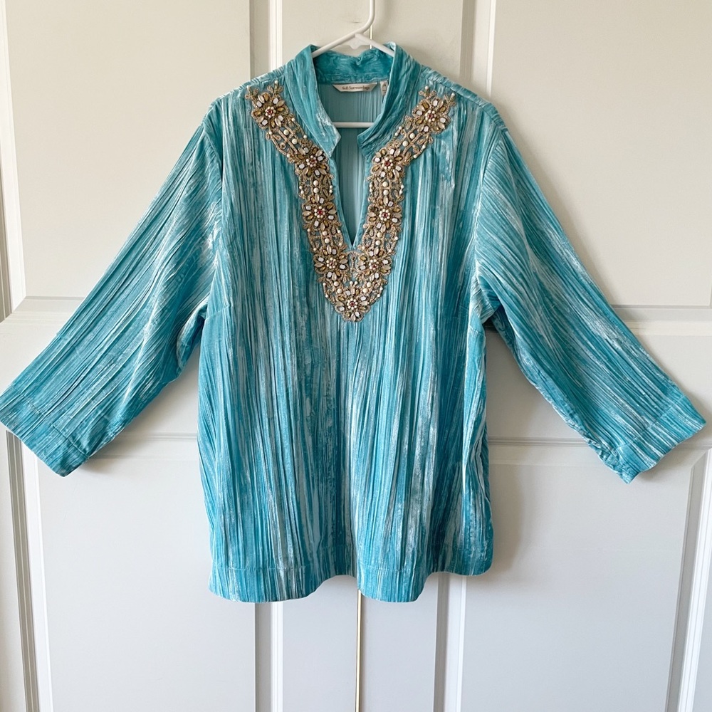Soft Surroundings Crushed Velour Beaded Embellishment Tunic Size 2X